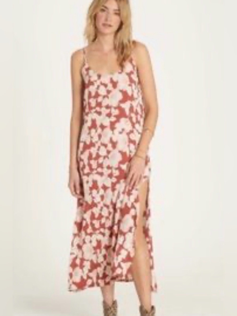 Billabong Floral Slip Maxi Dress in Rust and Creme Women’s Size XS